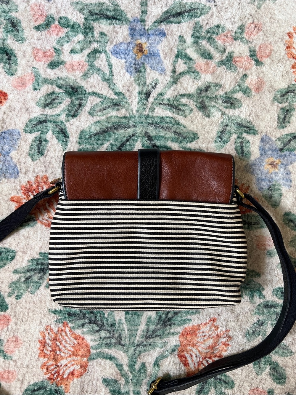 Striped Fossil Crossbody Bag with Leather Details - Picture 8 of 10